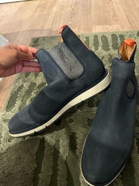 Stitch's Navy Chukka Boots with Orange Pull Tabs